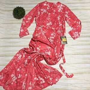 Vintage 1960s 1970s NWT Coral Floral Sweetheart Neckline‎ Maxi Dress Size Large